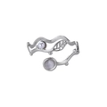 Dettaglio anello a ramo argento con perla bianca, pietra viola e foglia traforata - Stile Foglia Gemma Viola Perla Argentato (G11207261P-1)