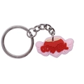 Pink winged heart PVC keychain with red cowgirl text and metallic silver ring - Winged Heart Cowgirl