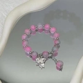 Elegant beaded bracelet with pink and grey translucent beads and silver butterfly charm - S012 Jade Butterfly Bracelet [rose Pink] #sz274