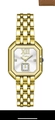 Montre quartz carrée dorée pour femme avec bracelet en acier et cadran argenté soleil - Bracelet en Acier / Platine