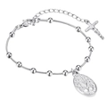 Bracelet en acier inoxydable argenté avec chaîne serpent à perles, médaille Marie et croix - Style 2 Bracelet / Acier