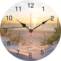 Silent vintage wood wall clock featuring a beach sunset scenery design and Arabic numerals - Seaside Afterglow