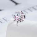 Eleganter silberner Ohrstecker mit Stern, Mond und funkelnden rosa Zirkonia Steinen - Einzelstück / Rosa (Einzelstück)