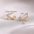 Minimalist gold J-shaped leaf earrings in copper with zircon inlays and golden plating - Music Note Style (EM06-3)