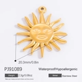 Ciondolo sole dorato in acciaio inossidabile per gioielli fai da te 20,3mm - Sole Viso (PJ91089)