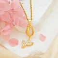Elegant gold tulip necklace with pink cat eye stone and micro-set zircon accents - Light Pink Cat Eye Necklace / Gold