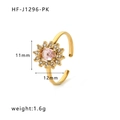Anillo abierto vintage dorado girasol con circón rosa óvalo y piedras brillantes - Girasol Rosa (HF-J1296-PK)