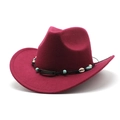 Detail of burgundy wool cowboy hat with bohemian bead and seashell decorative band - M(56-58cm) / Burgundy