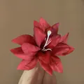Dark red silk floral hair clip with detailed white stamens for a delicate summer look - Red Lily