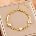 Bracelet chaîne serpent dorée avec pierres précieuses en forme de cœur et fermoir réglable - Cœur