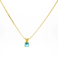 Minimalist gold titanium necklace featuring a round light blue gemstone in 4-prong setting - Stainless Steel Rope Chain / March - Aquamarine