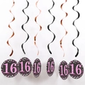 Decorazioni a spirale per il 16° compleanno in oro rosa e nero con numero 16 glitterato - Età 16 Spirale Singola Oro Rosa