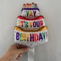 Palloncino in alluminio a tre strati a forma di torta di compleanno con candele colorate - Mini Palloncino Torta di Compleanno Multistrato
