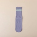 Chaussettes de yoga mauves mi-mollet à rayures vert clair avec coton antidérapant - Violet
