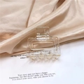 Elegant transparent rectangular claw clip for hair on soft champagne satin fabric - Champagne Small Square Claw Clip