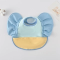 Waterproof baby feeding bib with frill sleeves in blue, green, and yellow color block - Wings - Fruit Green And Sky Blue / One Size