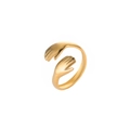 Macro shot of gold-plated hug ring featuring detailed hands and adjustable open band - Gold Hugging Hands