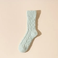 Soft light blue coral fleece mid-tube sock with twisted cable knit texture for women - One Size / Pale Green