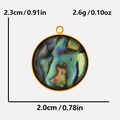 Detailed size and weight specs for a round abalone shell pendant in gold stainless steel - Round / Gold