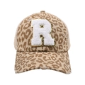 Distressed leopard print ponytail baseball cap with white chenille letter R patch - Leopard-Letter R