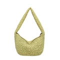 Quilted floral underarm bag in pale yellow with a puffy cloud texture and zipper closure - Green