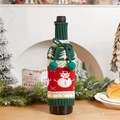 Christmas snowman and tree knit wine bottle cover with red and green festive pom-poms - Snowman