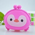 Cute pink penguin silicone mini coin purse with soft texture and metal buckle closure - Pink Penguin
