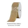 38mm gold glitter ribbon with wired edges for Christmas gift wrapping, 10 yards roll - Gold Glitter Ribbon