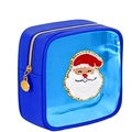 Detail of blue cosmetic bag with Santa Claus patch and gold zipper closure - Blue 1 (Santa)