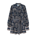 Dunkelblaues Paisley-Langarmkleid mit Taillenband auf weißem Hintergrund - XS / Dunkelblauer Druck