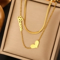 Gold Double Layer Layering Heart Letter Pendant Necklace