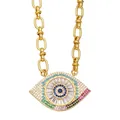 Collana con ciondolo Occhio del Male con zirconi colorati su una grossa catena in metallo - Pendaglio Occhio del Diavolo a Forma di Occhio / Oro