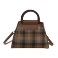 Bolso bandolera retro a cuadros con asas de cuero marrón y correa ajustable - Marrón