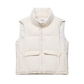Gilet beige imbottito senza maniche con collo alto, tasche grandi e fondo regolabile - S / Bianco