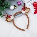 Brown plush Christmas reindeer antler headband with berries and white pompom detail - Style 16 Brown Antler Lamb Wool