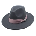 Detail of dark gray fedora with pink satin band and silver rhinestone buckle decoration - Dark Gray