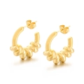 Polished gold plated stainless steel C-shaped earrings with twisted texture and butterfly backs - Twisted Rope Knot Style (KE109229-MI) / Gold