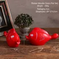 Pair of red Nordic style painted wooden carp ornaments for wedding home decoration - One Pair / Red