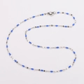 Minimalist 18-inch stainless steel chain necklace with blue enamel lip-shaped charms - Steel + Royal Blue Enamel
