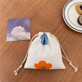 Linen drawstring organizer bag with minimalist floral pattern on wooden tabletop - Small Cotton Flower (Small Size)