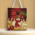 Canvas Christmas tote bag with snowman and Merry Christmas print on a white stand - Style 5