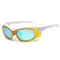 White sports sunglasses with orange side shields and light blue mirrored lenses for cycling - Regular / White/Orange/Blue Mirror