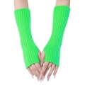 Neon green long ribbed knit fingerless gloves with thumb hole for winter warmth - Fluorescent Green
