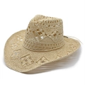 Handwoven hollow-out straw cowboy hat in beige with breathable diamond weave patterns - M (56-58cm) / Beige