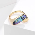 Minimalistischer S925 Silberring in Goldoptik mit ovaler Einlage aus bunter Abalone-Muschel - Einstellbar Offen / Gold Abalone-Muschel