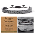 Hematite beaded arrow bracelet with adjustable black cord and inspirational quote card - Black Cord With Card / Gunmetal
