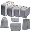 7-piece dark grey travel luggage organizer set with waterproof storage bags and shoe pouch - With Toiletry Bag / 8-piece Set / Gray