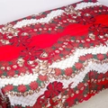 Christmas tablecloth with red poinsettia and golden bells in festive grid pattern - Style X