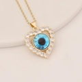 Macro shot of gold heart necklace pendant with blue evil eye and sparkling cubic zirconia - Dark Blue Classic Eye (10#)