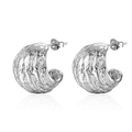 Pendientes de aro en C de acero inoxidable plateado con textura de superficie rugosa - Color Acero